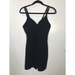 ALO Women's M Alosoft Suns Out Onesie Yoga Bodysuit Shorts Black Athletic Cute